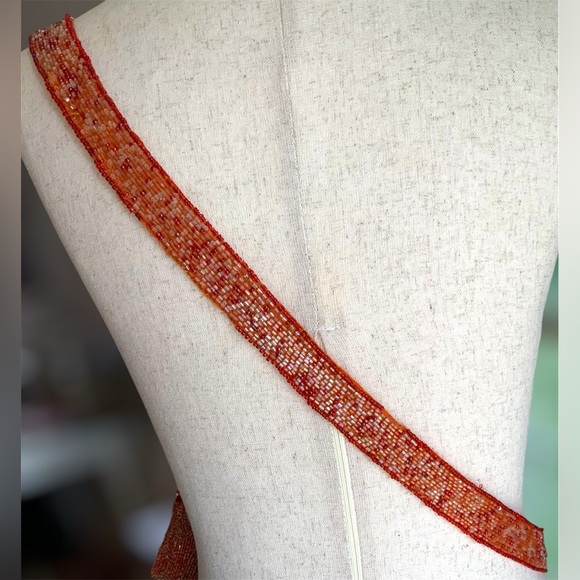 Cache' Multicolored Orange, Red, Gold, & White Beaded Shoulder Bag - Picture 10 of 13